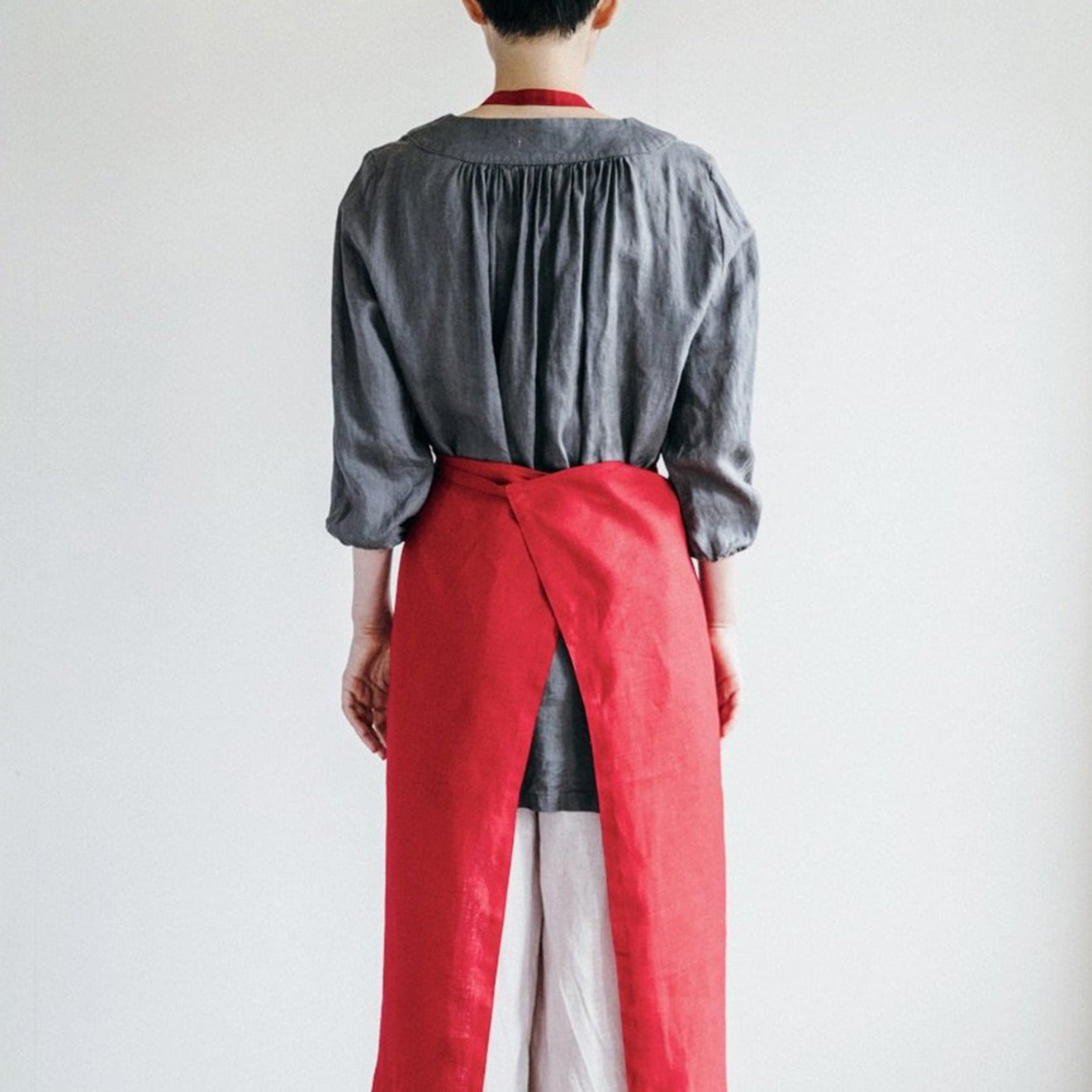 Fog Linen Work Linen Full Apron: Poppy Red