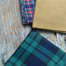 Fog Linen Work Handkerchief - Green/Navy Plaid
