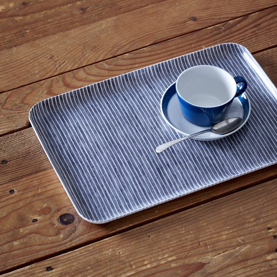 Fog Linen Work Linen Coated Tray (M): Grey White Stripe