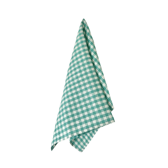 Fog Linen Work Tea Towel - Green Check