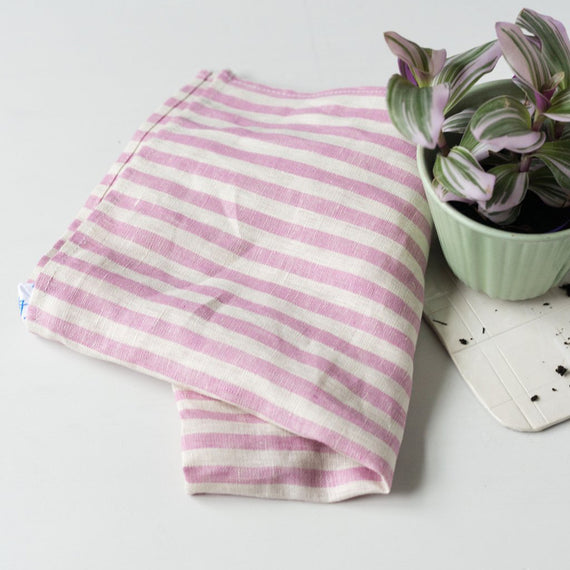 Fog Linen Work Tea Towel - Pink Stripe
