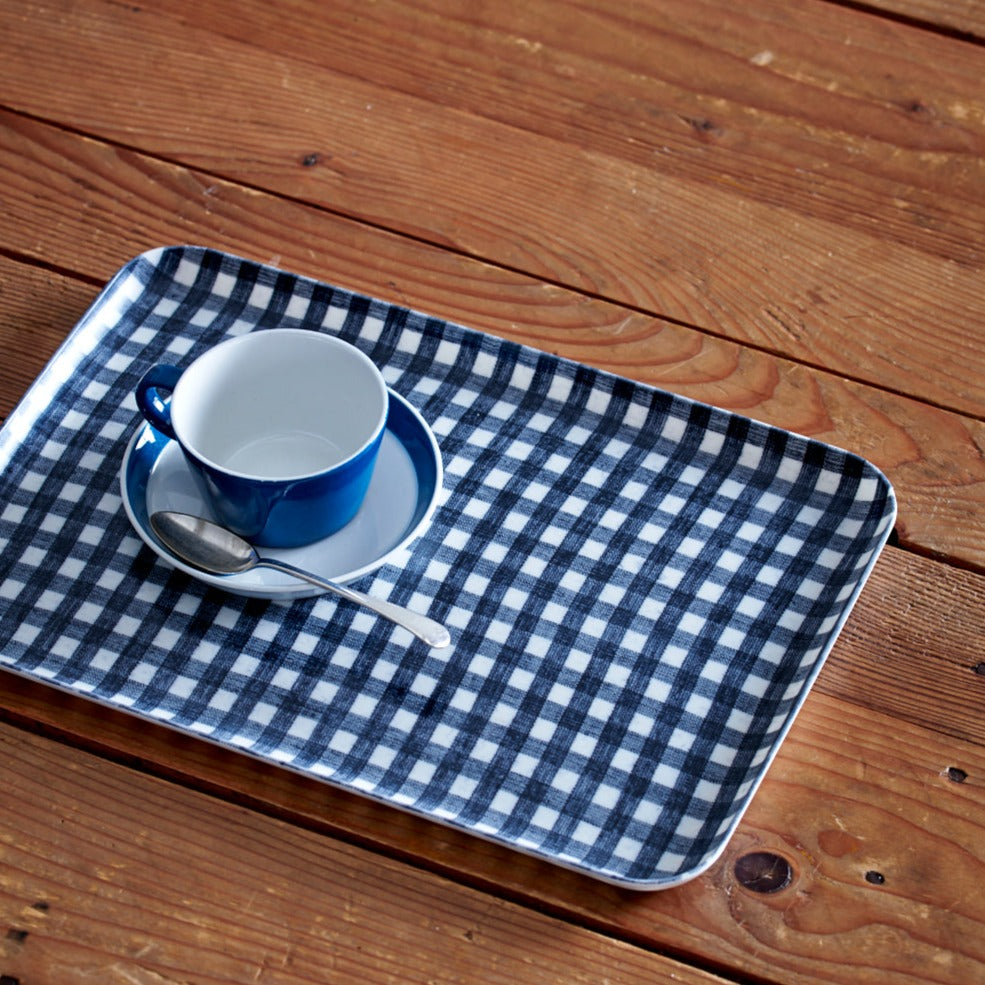 Fog Linen Work Linen Coated Tray (M): Navy White Check