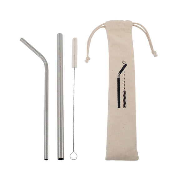 Redecker Steel Straw Duo + Cleaning Brush in Cotton Bag