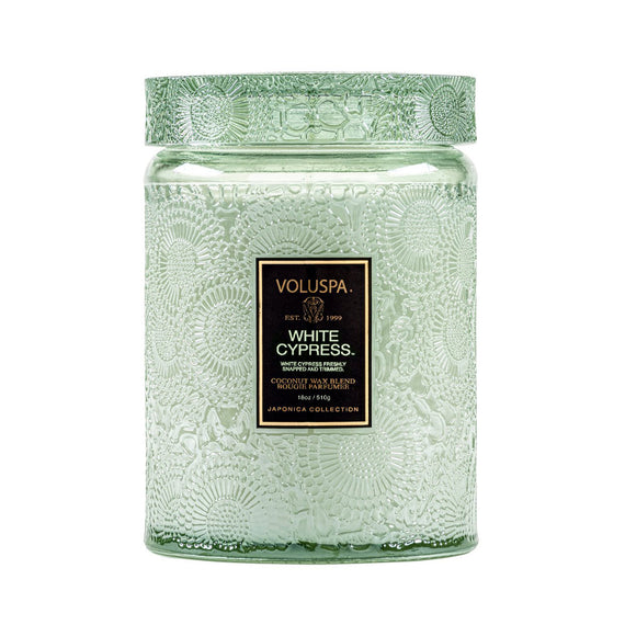 VOLUSPA White Cypress 100hr Candle + Glass Lid