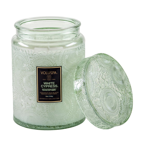 VOLUSPA White Cypress 100hr Candle + Glass Lid