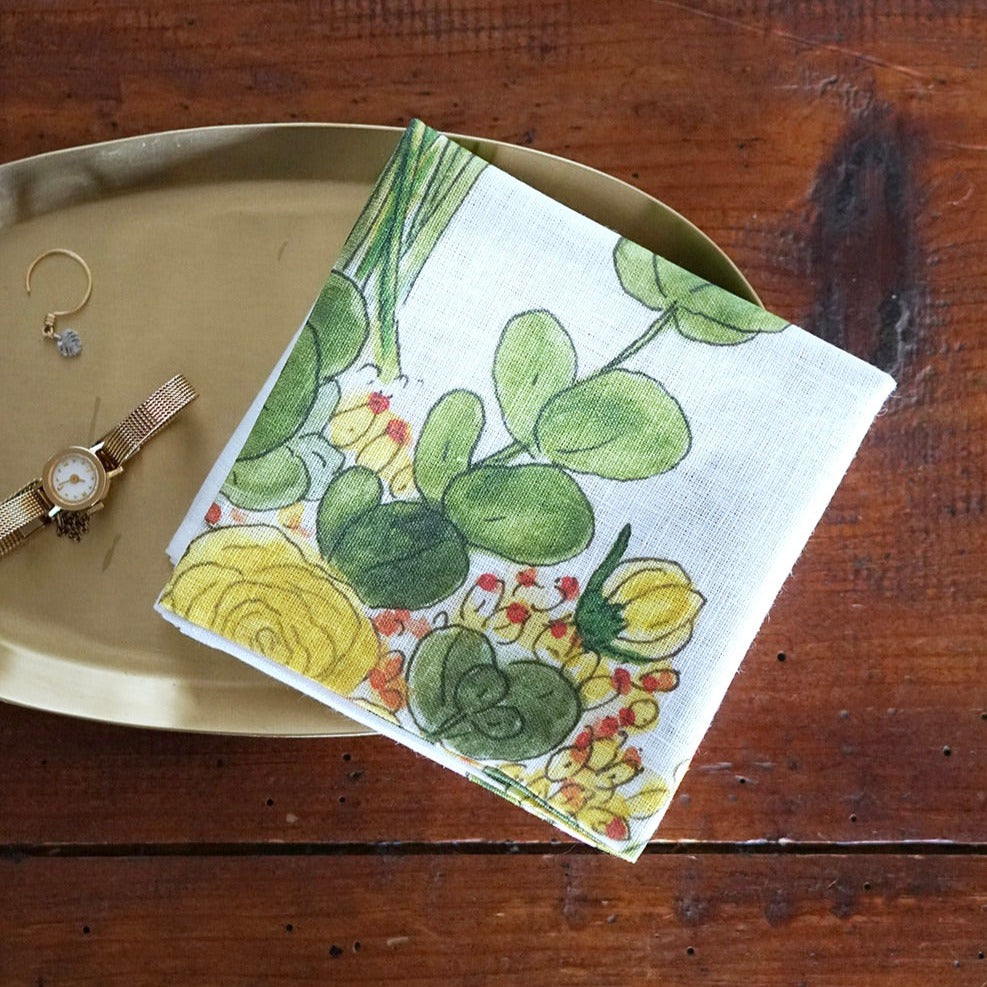 Fog Linen Work Isabelle Boinot Handkerchief: Seasonal Flowers