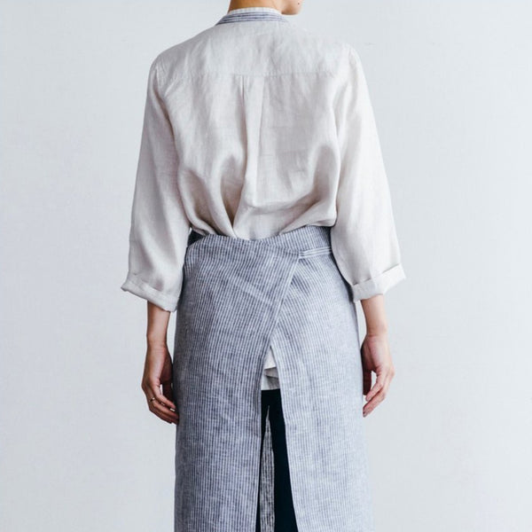 Fog Linen Work Linen Full Apron: Grey White Stripe