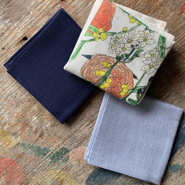 Fog Linen Work Linen Handkerchief: Pale Blue