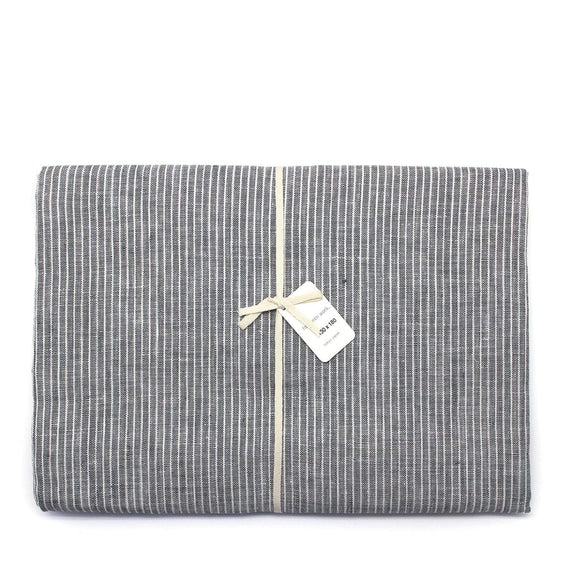 Fog Linen Work Linen Table Cloth (L): Grey White Stripe