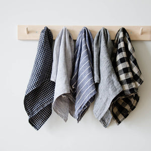 Fog Linen Work Linen Tea Towel: Grey White Stripe