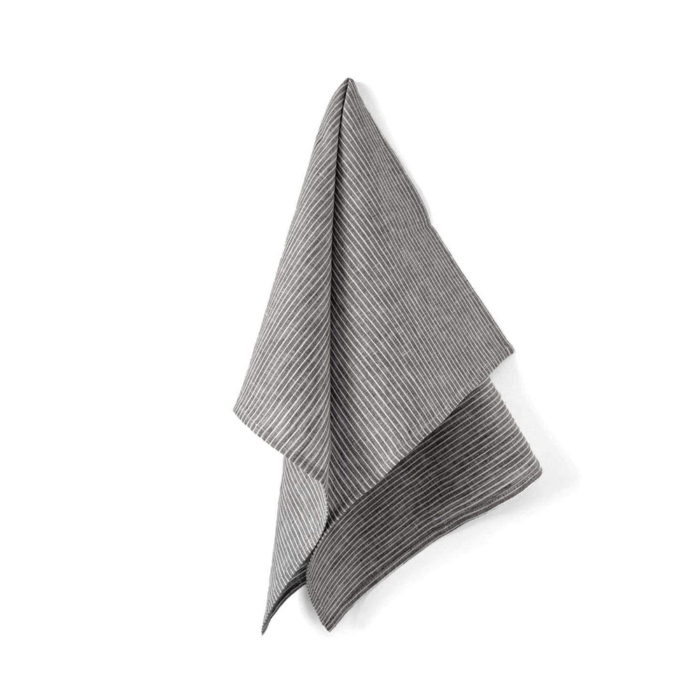 Fog Linen Work Linen Tea Towel: Grey White Stripe
