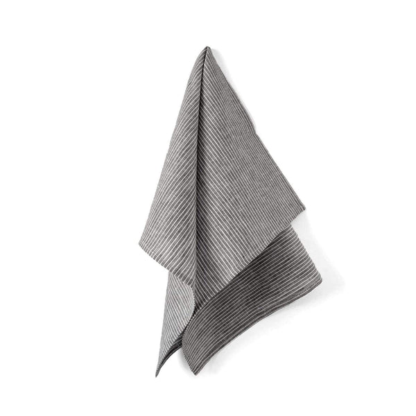 Fog Linen Work Linen Tea Towel: Grey White Stripe