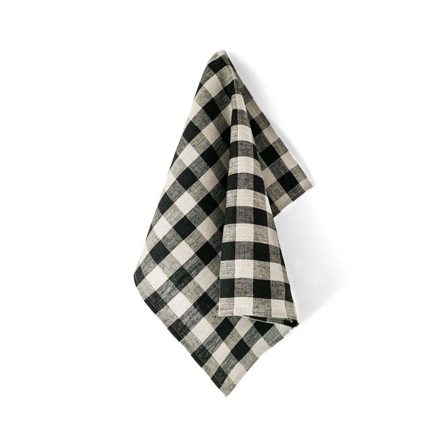 Fog Linen Work Tea Towel - Black + Cream Plaid