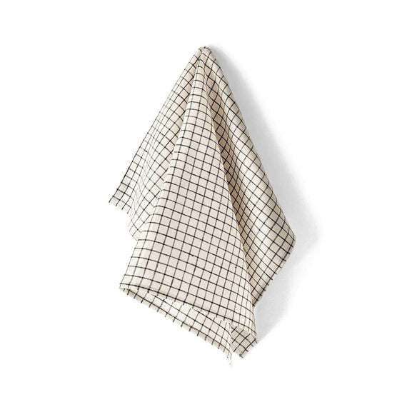 Fog Linen Work Tea Towel - Cream + Black Fine Check