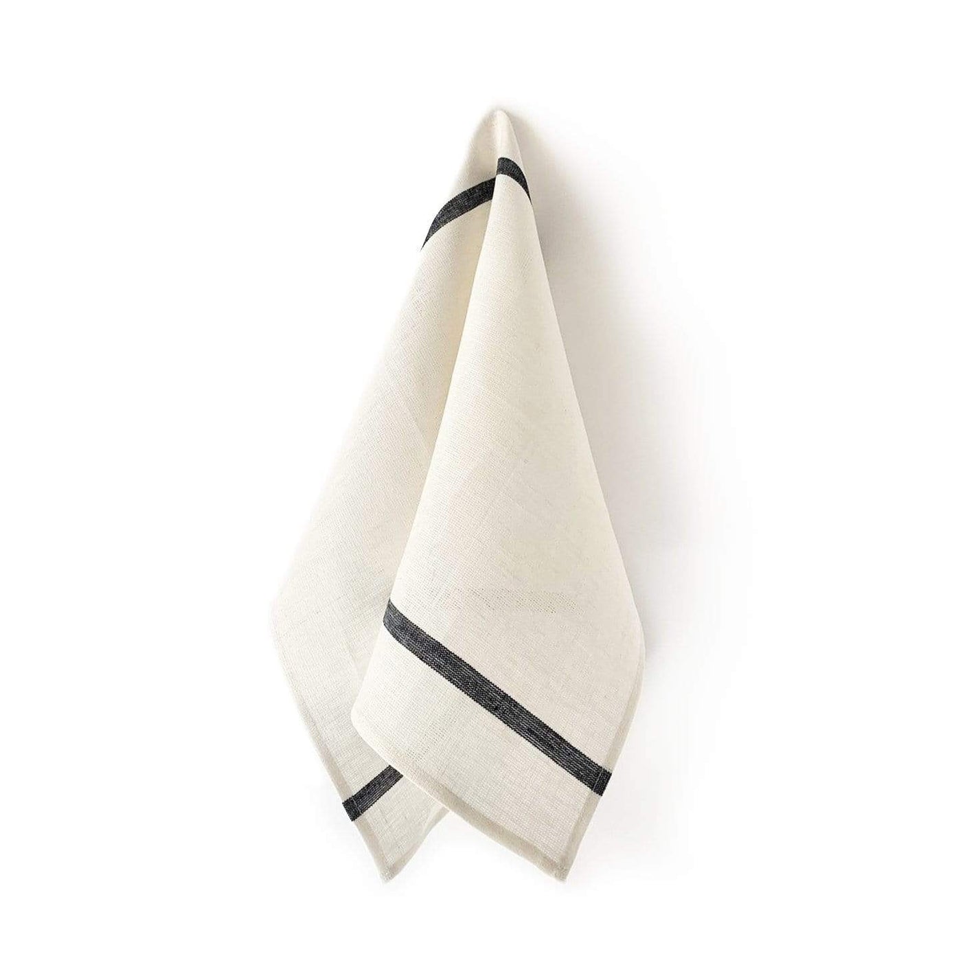 Fog Linen Work Tea Towel - White with Navy Stripe