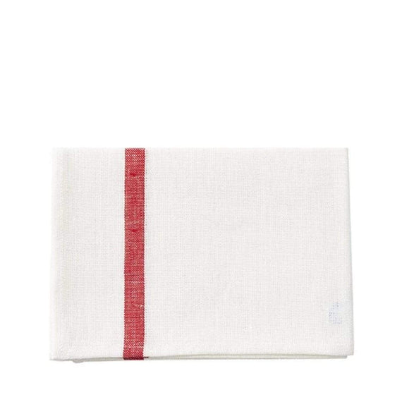 Fog Linen Work Tea Towel - White with Red Stripe