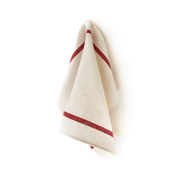 Fog Linen Work Tea Towel - White with Red Stripe