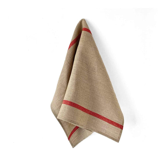 Fog Linen Work Thick Linen Tea Towel: Natural Red Stripe
