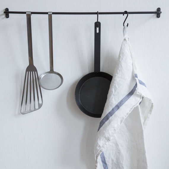 Fog Linen Work Thick Linen Tea Towel: White Navy Stripe