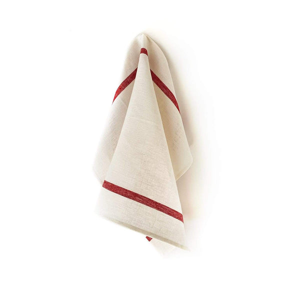 Fog Linen Work Thick Linen Tea Towel: White Red Stripe