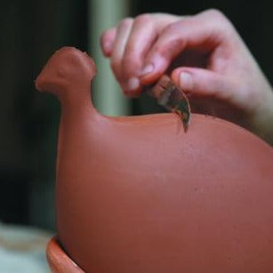 Les Ceramiques de Lussan Pintade (Guinea Fowl) Large - Cobalt Speckled Sage