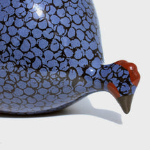 Les Ceramiques de Lussan Pintade (Guinea Fowl) Pecking - Black/Blue