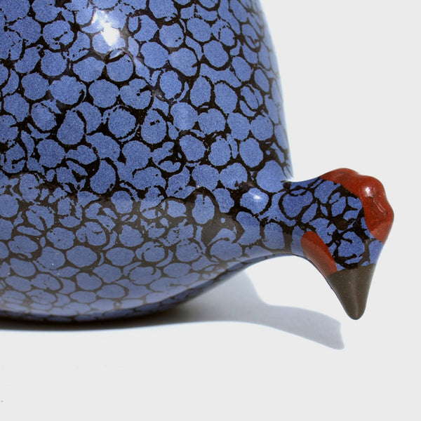 Les Ceramiques de Lussan Pintade (Guinea Fowl) Pecking - Black/Blue