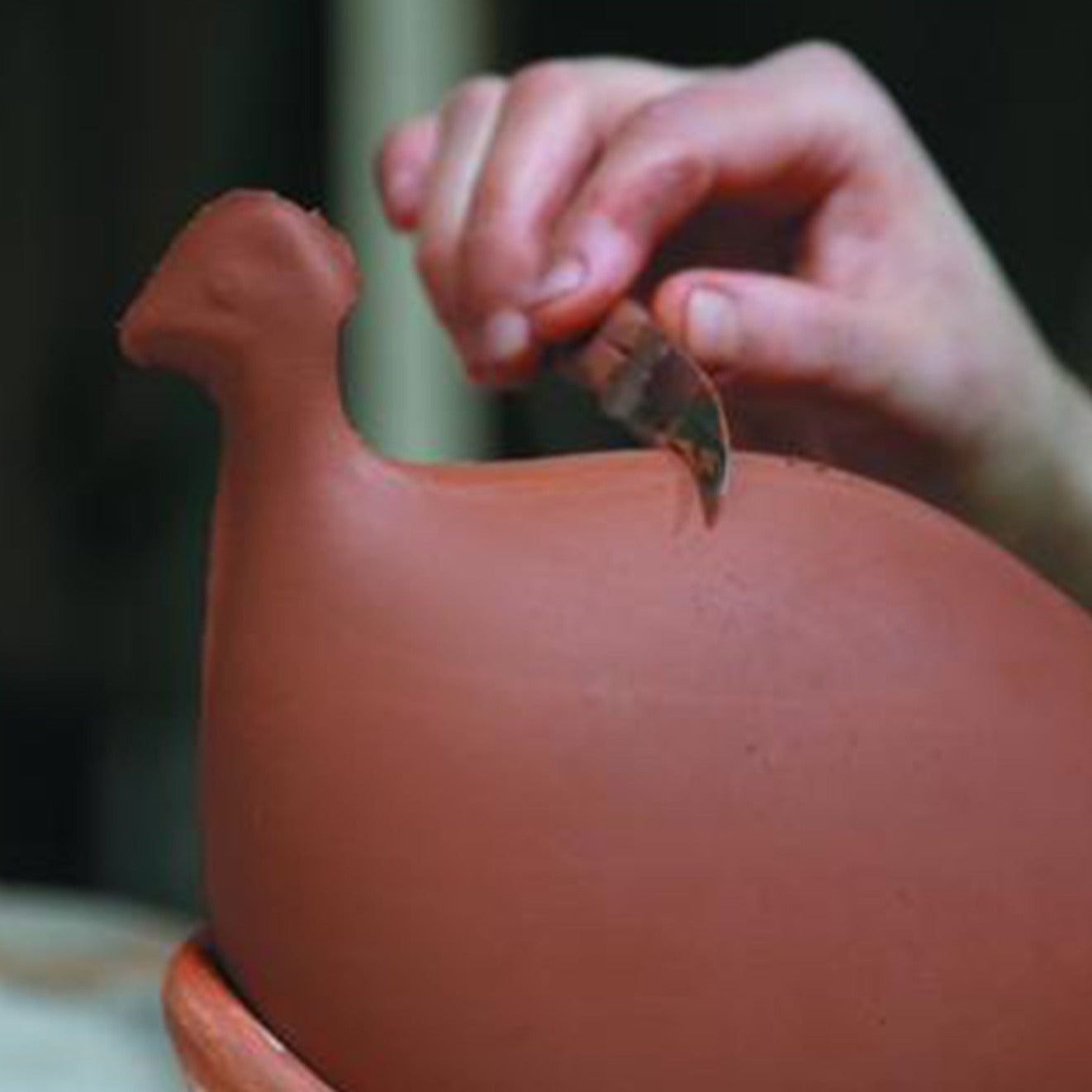 Les Ceramiques de Lussan Pintade (Guinea Fowl) Pecking - Blue