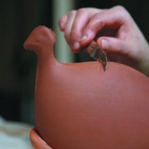 Les Ceramiques de Lussan Pintade (Guinea Fowl) Pecking - Cobalt Speckled Sage