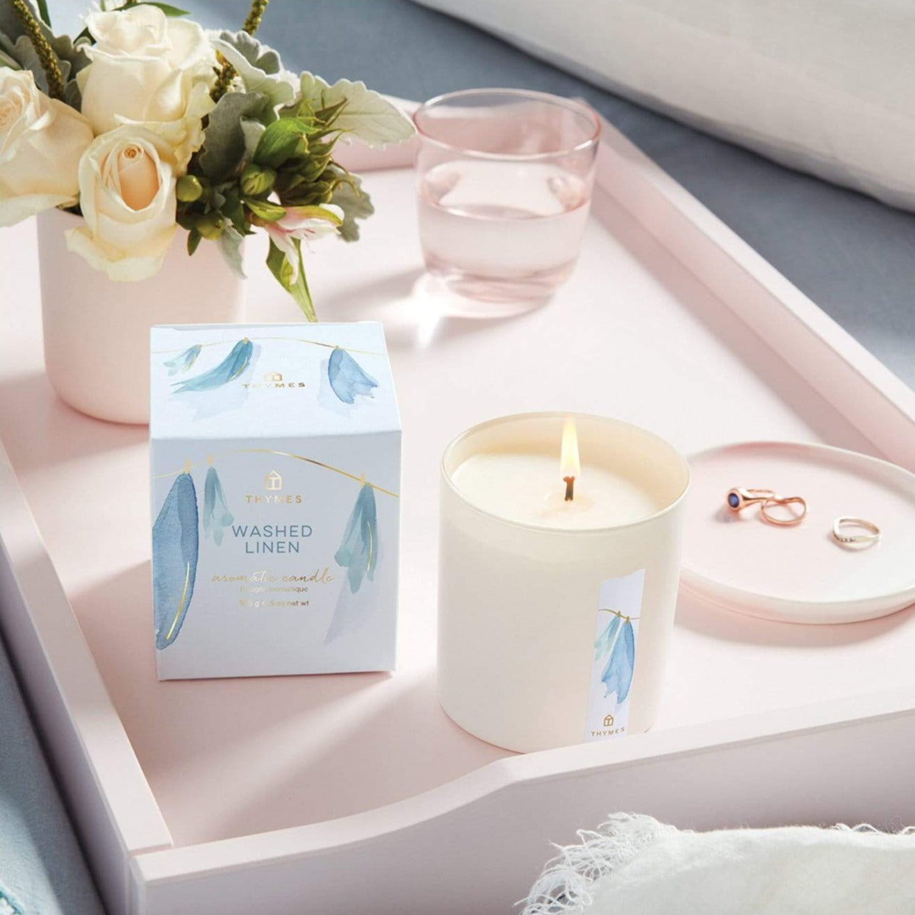 Thymes Washed Linen Boxed Candle