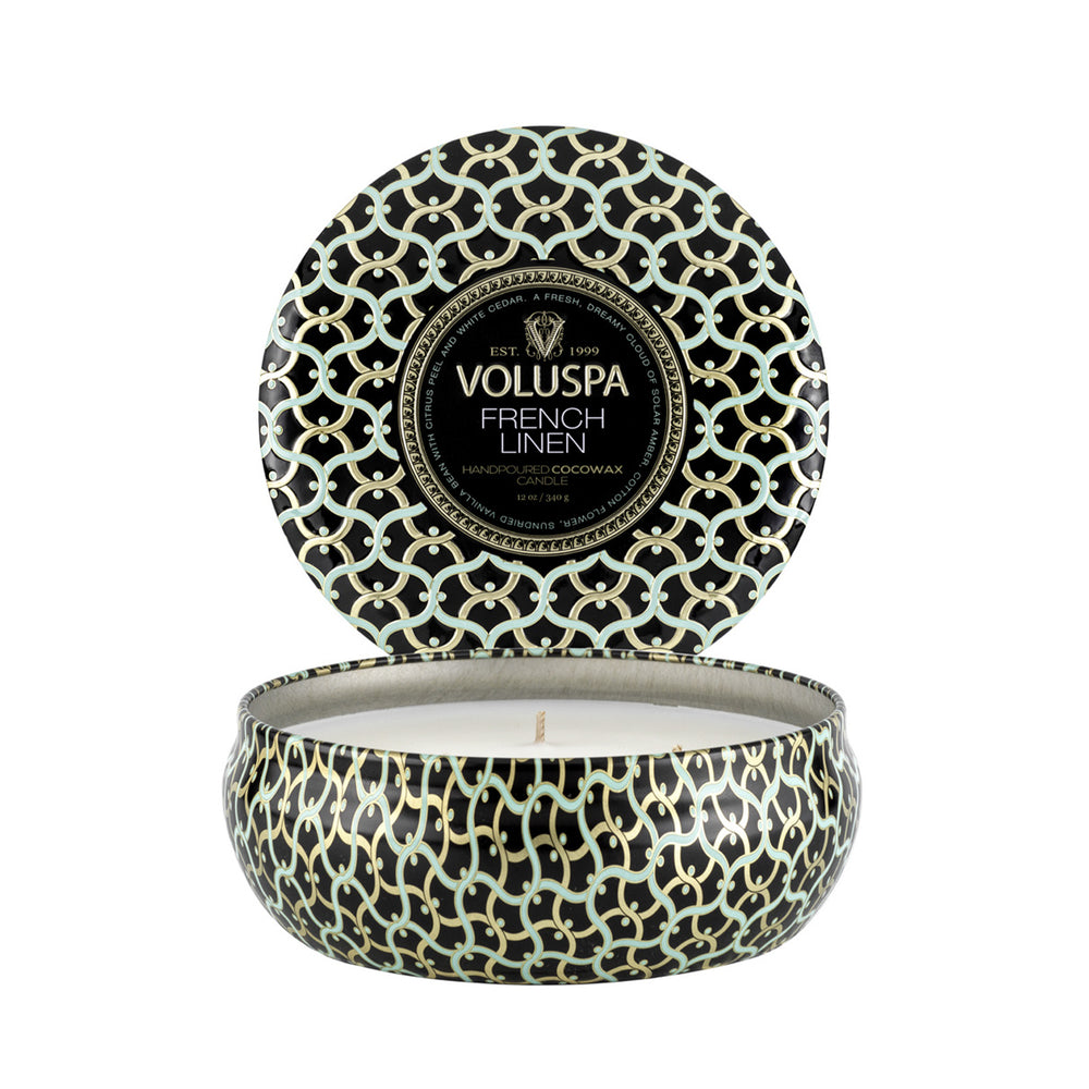 VOLUSPA French Linen 3 Wick Tin Candle